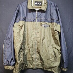 Men’s Large Grand Canyon Green & Blue Rain Jacket  Zip Front